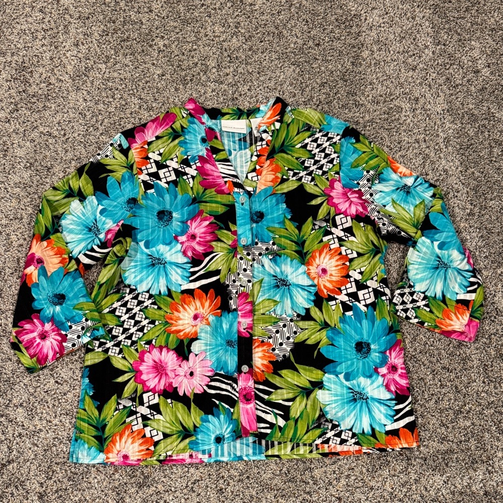 Alfred Dunner Multicolor Floral Print Blouse - FAST SHIP